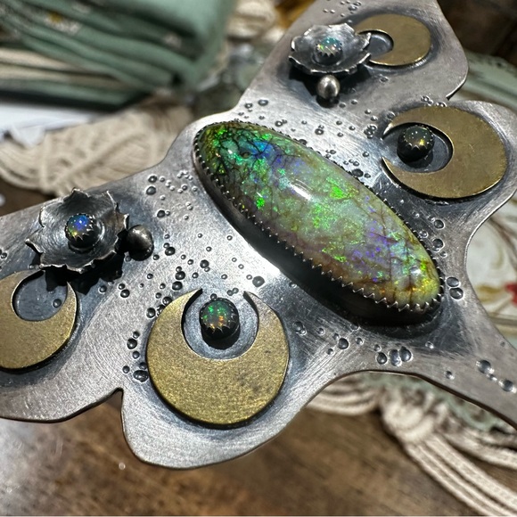 HUGE Chromafusion Luna Moth Opal & Moonstone Pendant – Sterling Silver 925 OOAK - Picture 6 of 6
